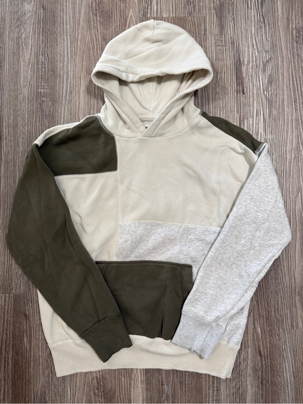 Men's Hollister Colorblock Hoodie Sweatshirt - Cream, Olive & Light Gray